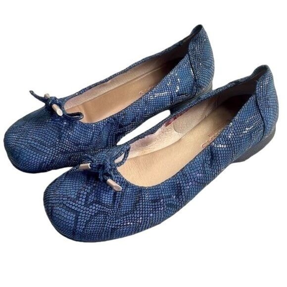 Sabrinas Blue Leather Snakeskin Ballet Comfort Flats Shoes Slip-On Size 38 - Picture 2 of 11
